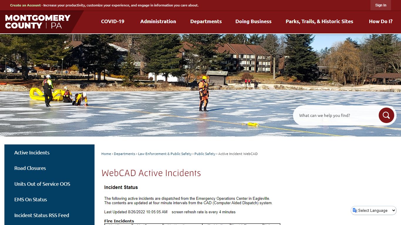 WebCAD Active Incidents | Montgomery County, PA - Official Website